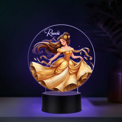 Personalized Princess UV Print Multicolor LED Night Lamp Round Acrylic Kids Decor Light